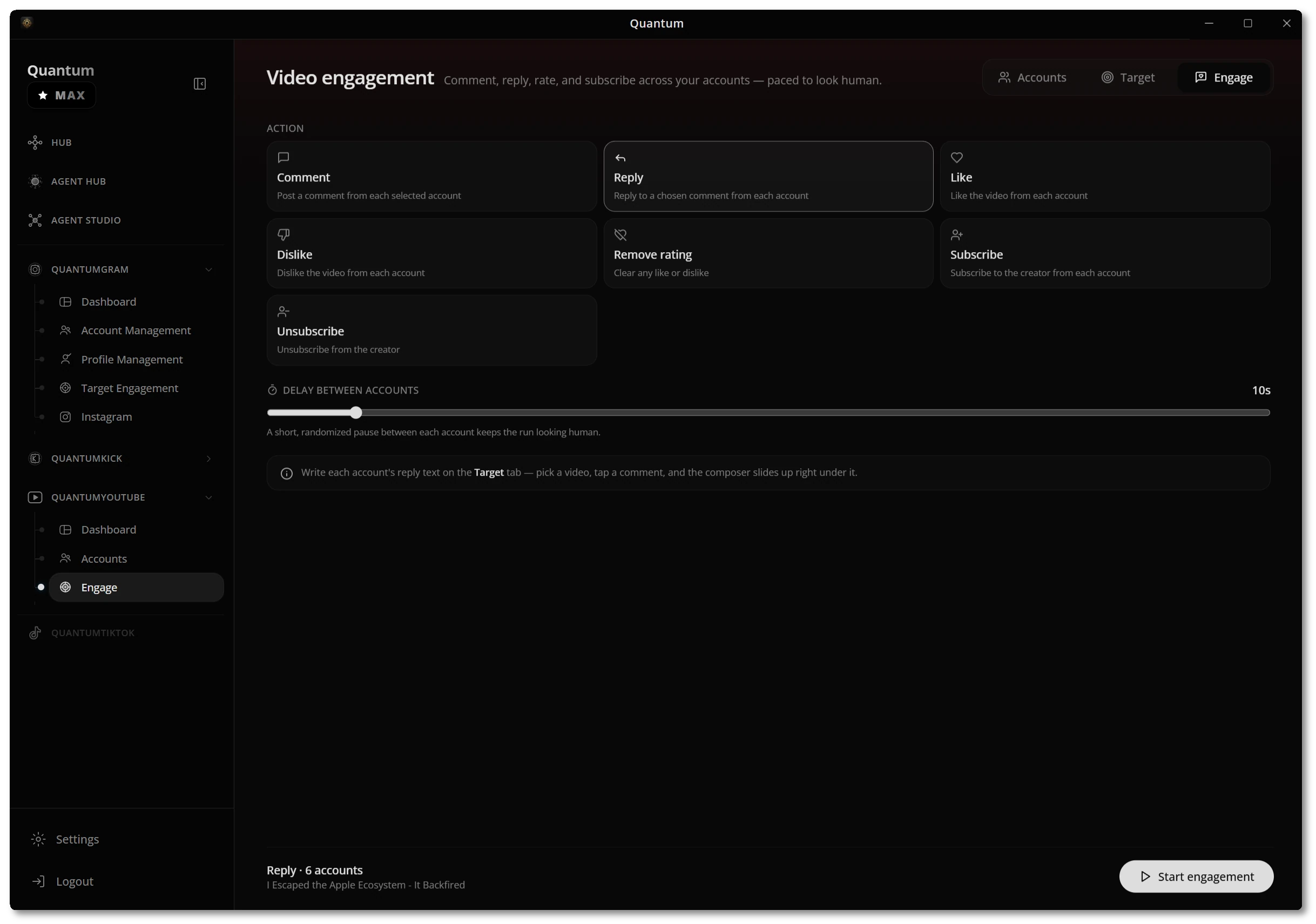 YouTube engagement actions