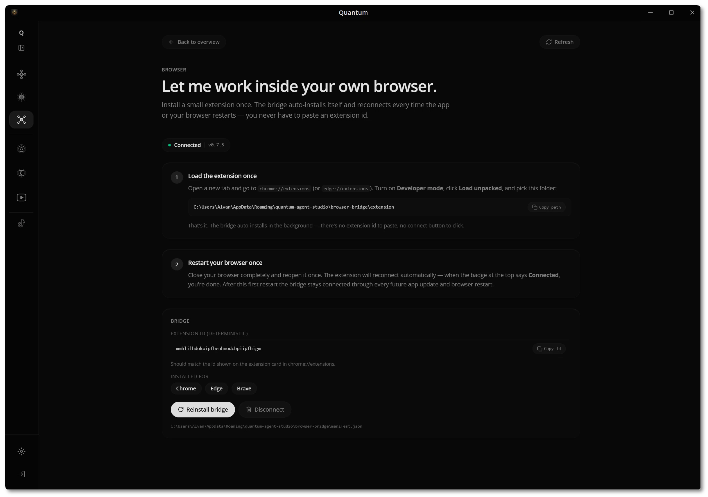 Browser bridge setup